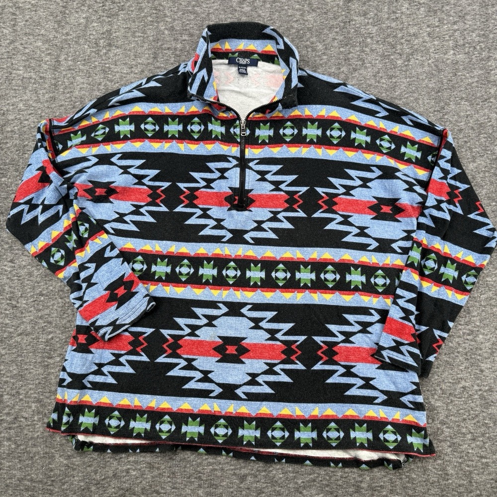 Chaps Sport Mens Aztec Southwestern Quarter Zip Fleece Pullover Size XL Vtg Y2K